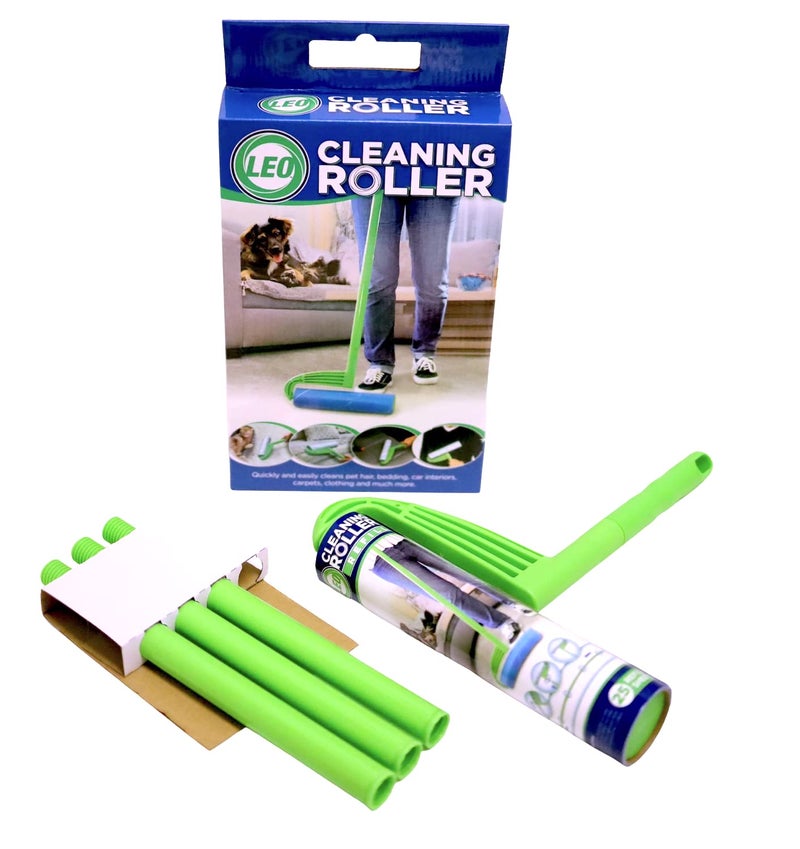 Leo Large 10-Inch Wide Lint Roller Refills 25 Sheets with extendable Handle to 45 inch for Lint Removers Household Cleaning Easily Remove Pet Hair Dust and Debris from Floors Carpets and Furniture - Image 1